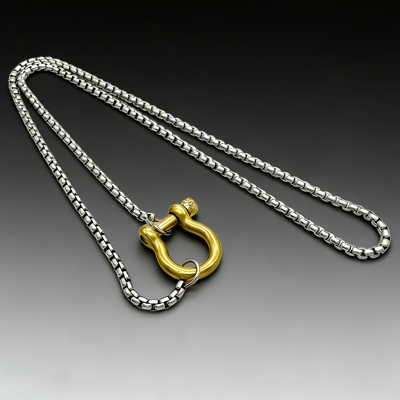 Unisex Stainless Steel Chunky Chain Necklace with Horseshoe Clasp