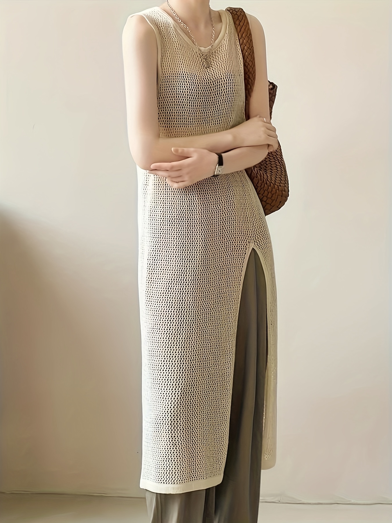new hollow vest maxi dress women loose casual long outerwear - Temu Norway