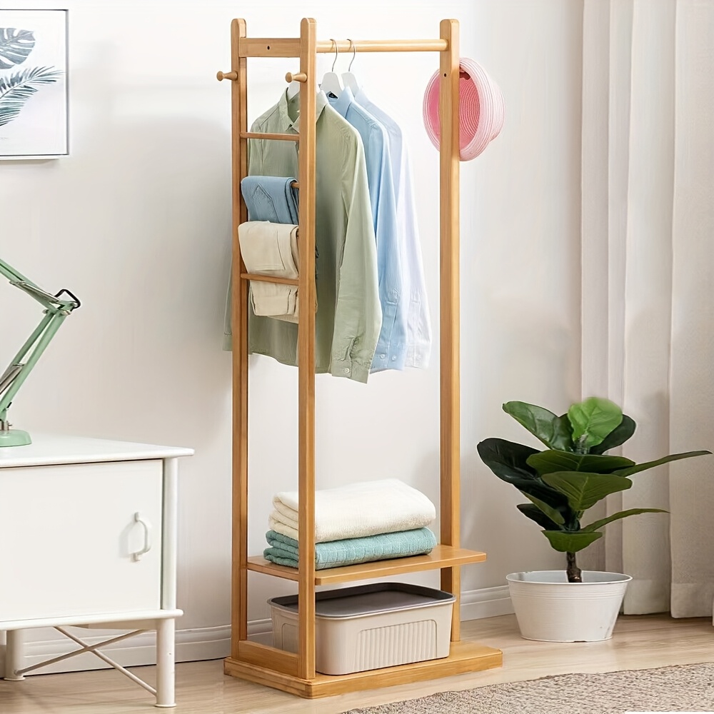 TEMU 1pc Clothing Rack Corner Coat Rack Stand Hall Trees Standing Clothes Hanging Rail Garment With 2 Shelves 3 Hanger Hooks And Pants Hanger For