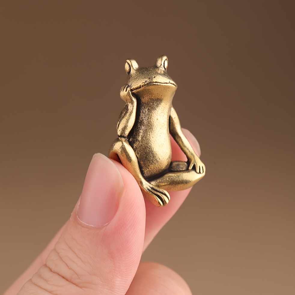 TEMU 1pc Handcrafted Brass Frog Sculpture - Vintage Meditative , Polished Metallic Finish, Rustic Philosophical Home & Desk Decor, Unique Gift For