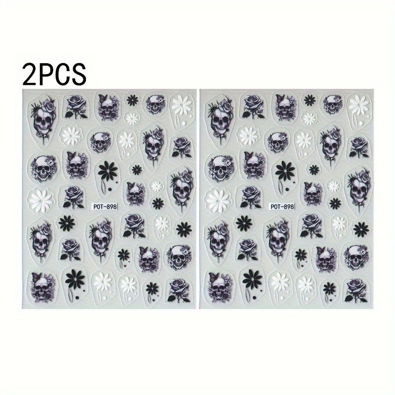 Image of 2 Vintage Floral Nail Art Stickers, Gray Rose Nail Decorations, Rose Nail Decals, 5d Thin And Durable Embossed Self-adhesive Nail Supplies, A Gift For Women During Autumn And Winter Festival Parties