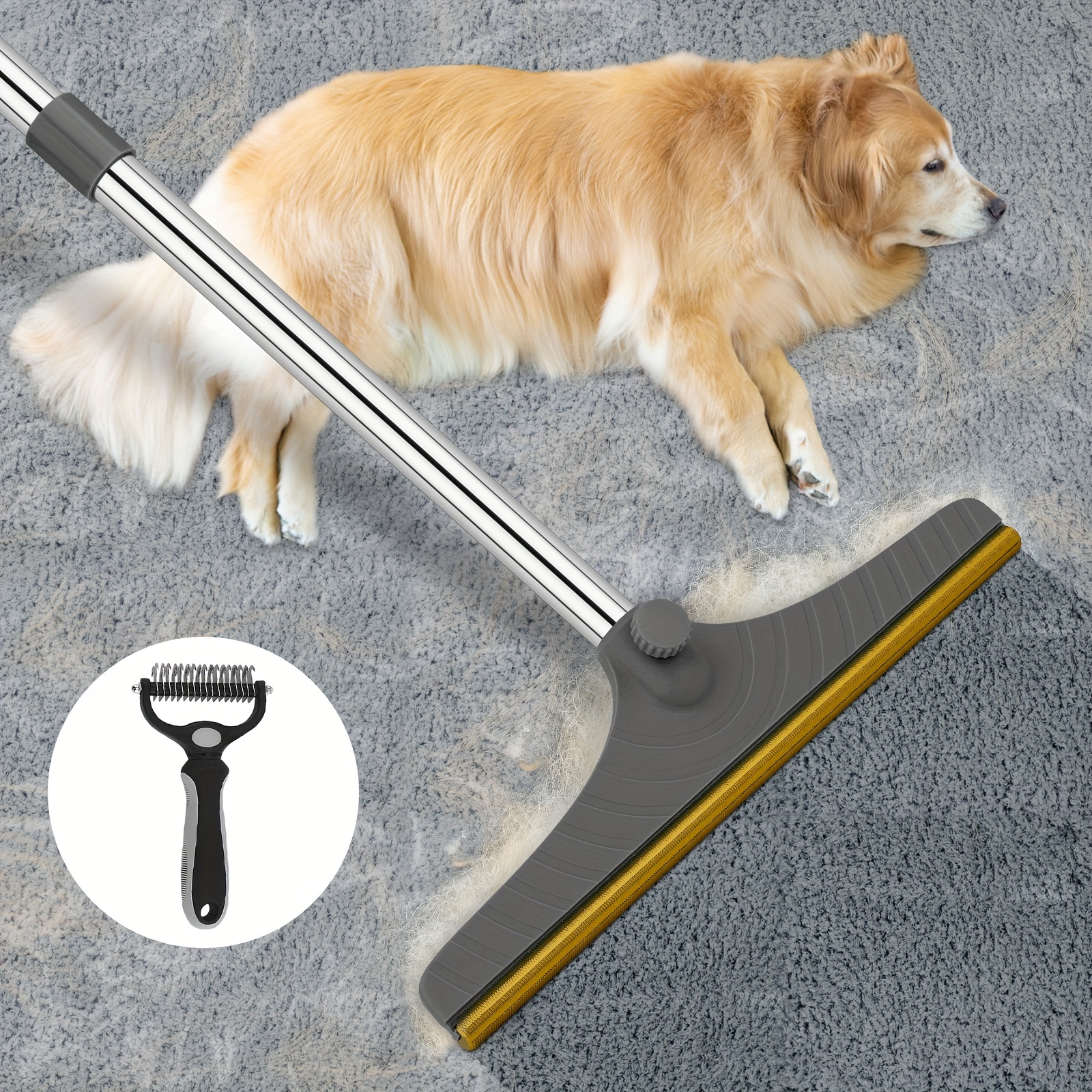 TEMU Carpet Rake For Pet Hair Removal, Reusable Pet Hair Removal Tool Hair Remover With 60" Long Adjustable Handle, Carpet Brush Carpet Scraper Pet Hair Remover Broom