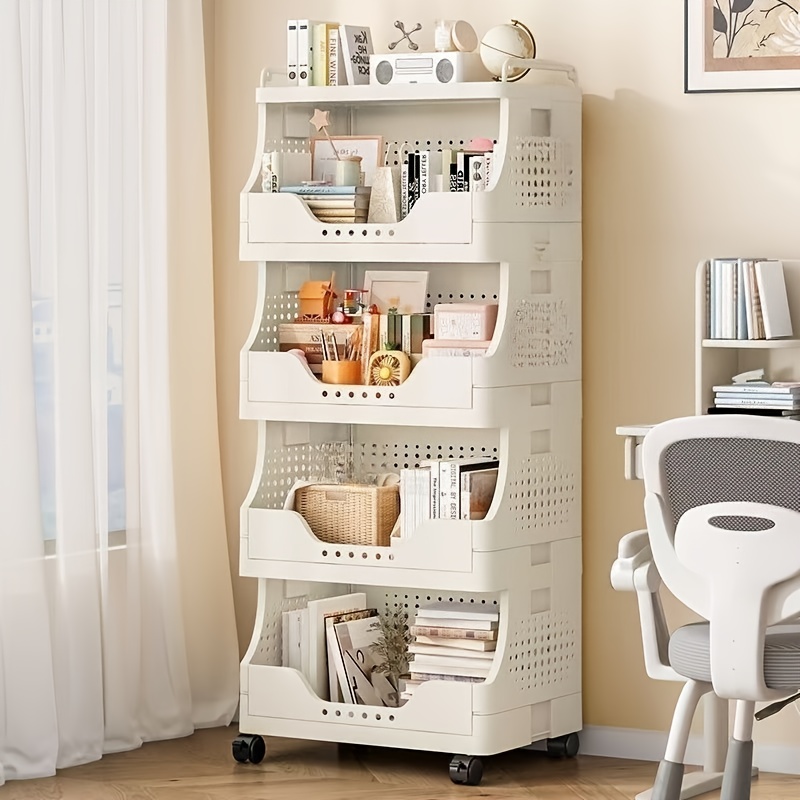TEMU 1pc Foldable Storage Rack-stackable Plastic Organizer, Space-saving Kitchen And Laundry Cart For Kitchenware, Books, And Dirty Clothes, Laundry
