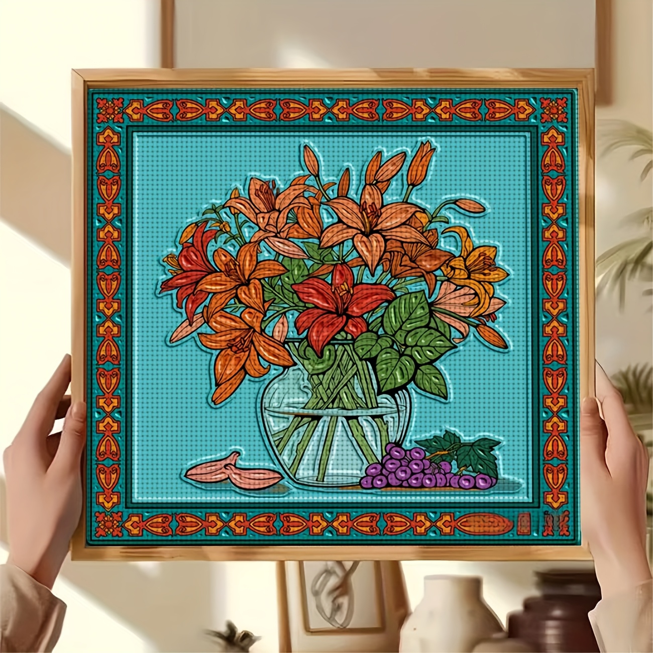 Printed DIY Cross Stitch Kit, Lilies in a Vase