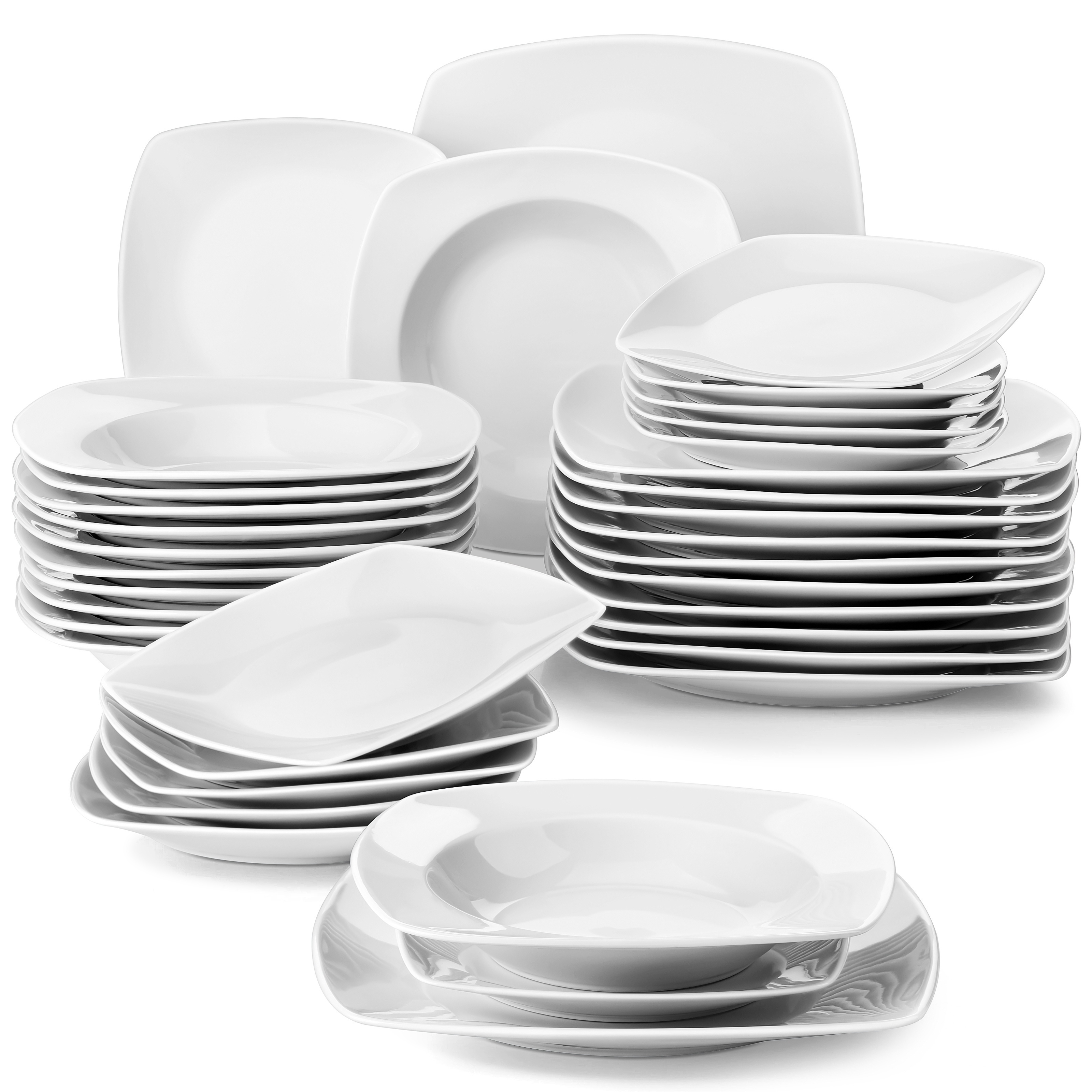TEMU 36pcs Dinner Sets Porcelain Square Dinner Plate Sets With 12pcs Dessert Plates 12pcs Soup Plates And 12pcs Dinner Plates, Kitchenware Set, 6