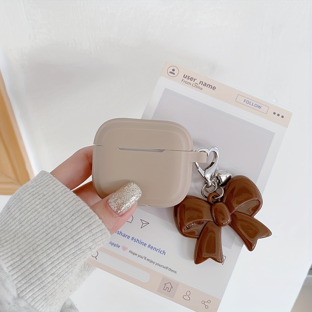E-shop Einfaches, einfarbiges Kopfhörer-Etui mit großem Schleifenanhänger, passend für AirPods 1./2./3./4. Generation, für AirPods Pro, für AirPods Pro