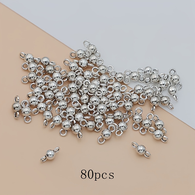80pcs Ancient Silvery Round Ball Connector Bead Alloy Ancient Silvery Connector Bead Tibetan Silvery Connector Charm Making Bracelet Diy Necklace Handmade