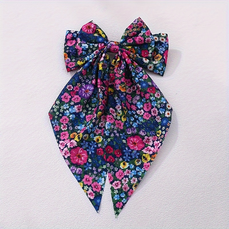 Image of Elegant Floral Bow Hair Clip - Vintage-inspired Fabric Barrette For Women, Fashion