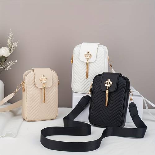 new arrival stylish geometric wave embossed crossbody bags black white and beige with golden zipper pulls for daily versatile and trendy shoulder bag everyday bag minimalist shoulder bag zippered bag