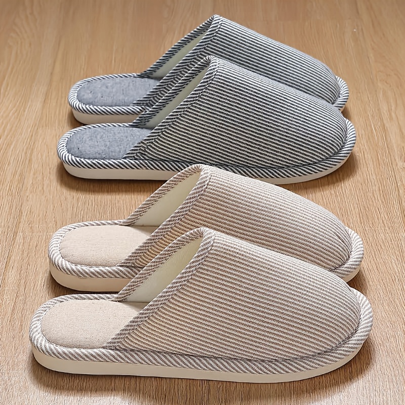 

1 Pair Asifn Minimalist Linen Slippers For Men And Women - Casual Indoor Flip Flops With Eva Sole, Fabric Upper, Slip-on Closure, Round Toe - Comfortable Solid Striped Slides For Home & Vacation