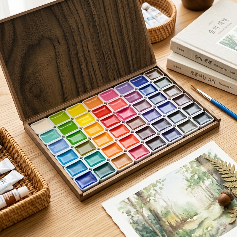 Image of Suitable For Professional Artistic Use, 48 Color 1ml Solid Color Watercolor Pigment, Packaged In A Wooden Box, Easy To Color, Suitable For Art, Festival Card Making, And Diy Graffiti Painting Art