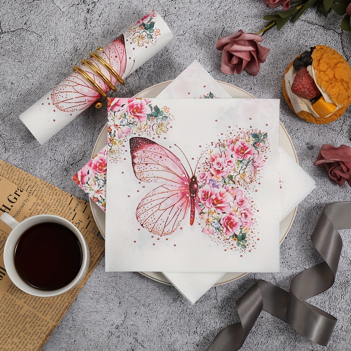 TEMU 20pcs Vibrant & Floral Party Napkins Set - Weddings, Restaurants, Banquets, And! Festive Design With And Colorful Flowers, Napkins For Part