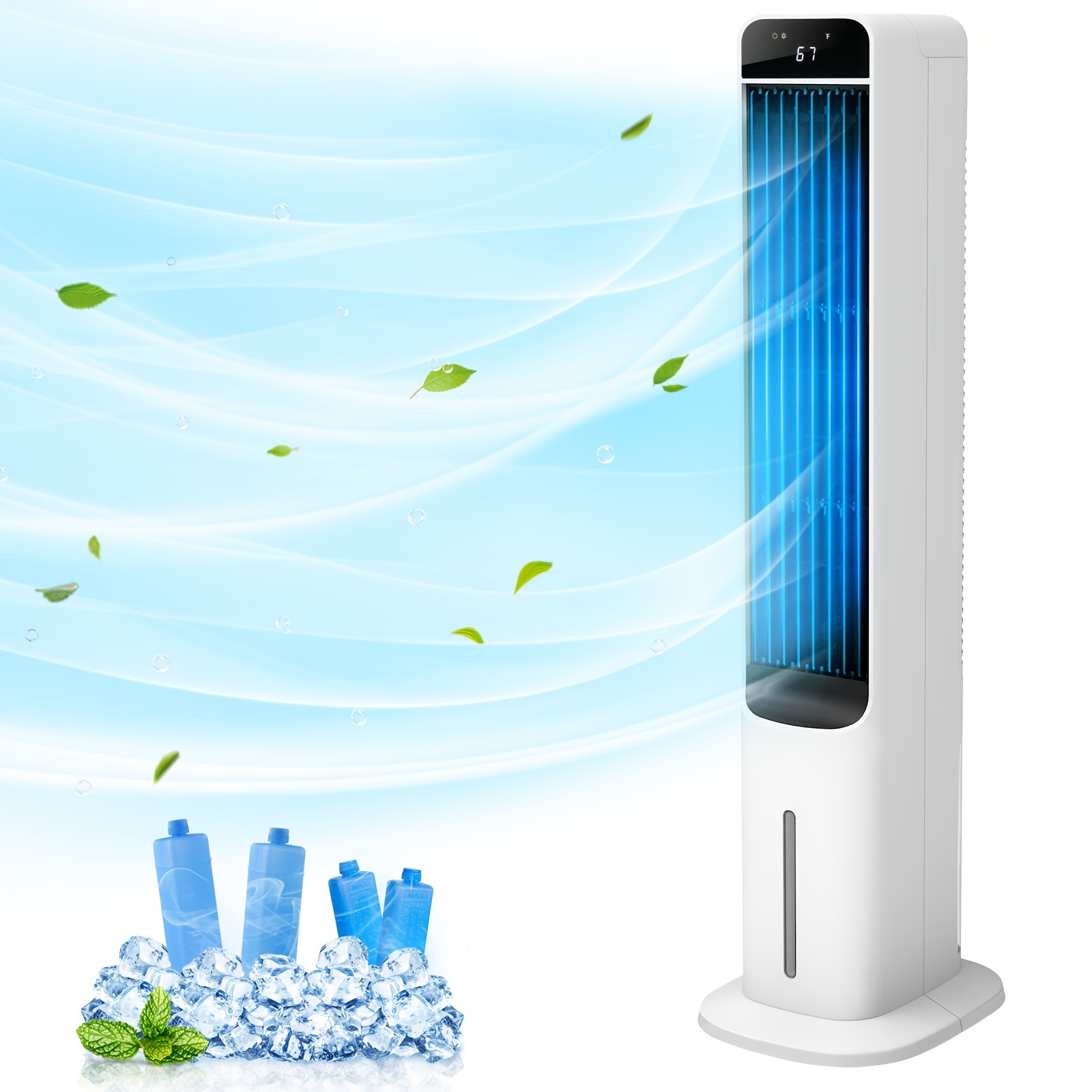 TEMU 41" Swamp Cooler, Evaporative Air Cooler With Packs And Remote, 50° 3 3 , Cooling Fan That Blow Cold Air, Bladeless Tower Fan For Bedroom Home Office