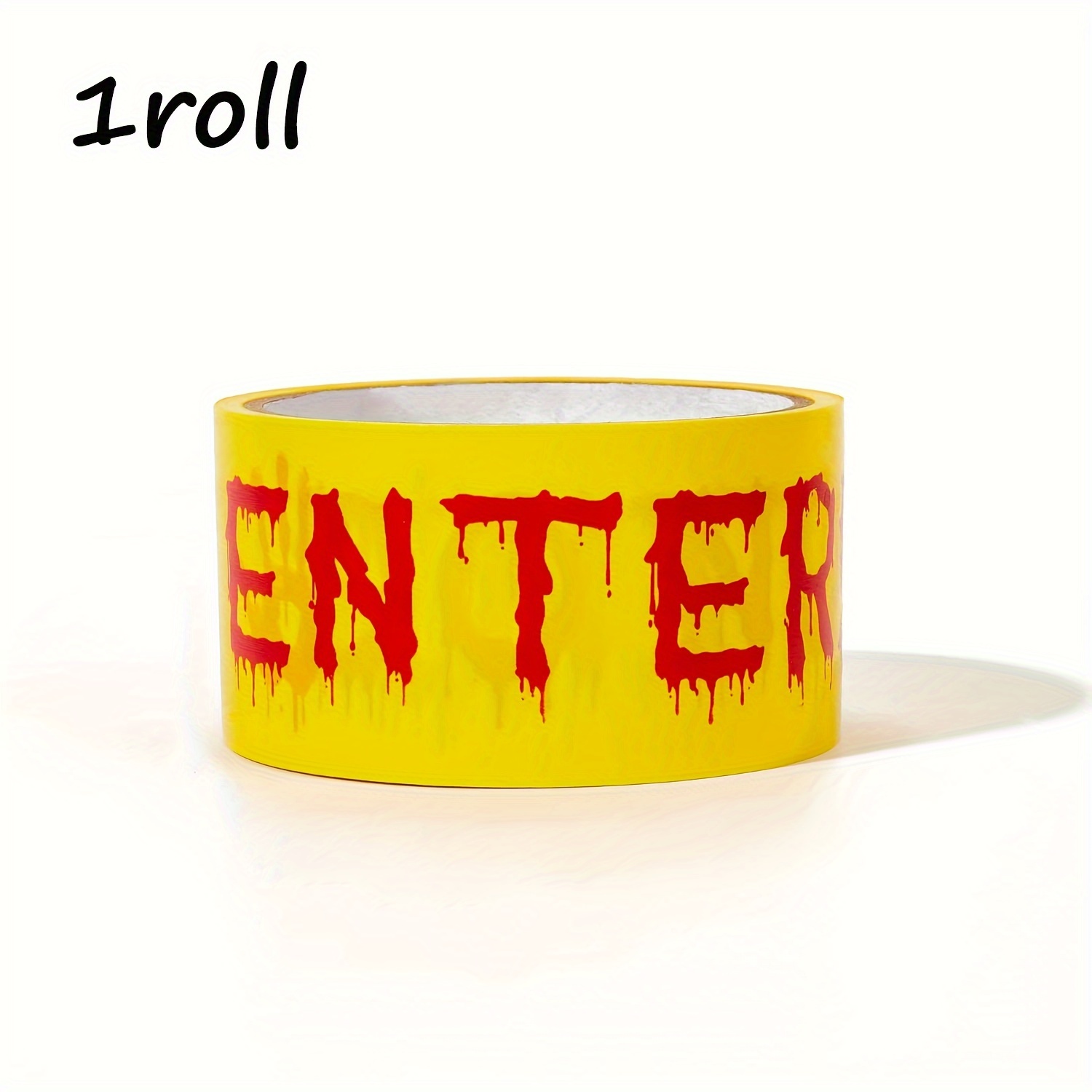 Image of 1 Roll Halloween Caution Tapes, Yellow Do Not Enter Warning Tapes With Blood Handprints, Decorative Barrier Horror Zombie Scare Tapes For Halloween Party Decorations, Haunted Houses And Zones