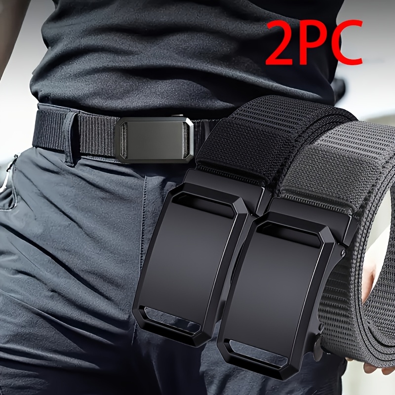 2pcs Men's Adjustable Canvas Belts with Automatic Buckle, Durable