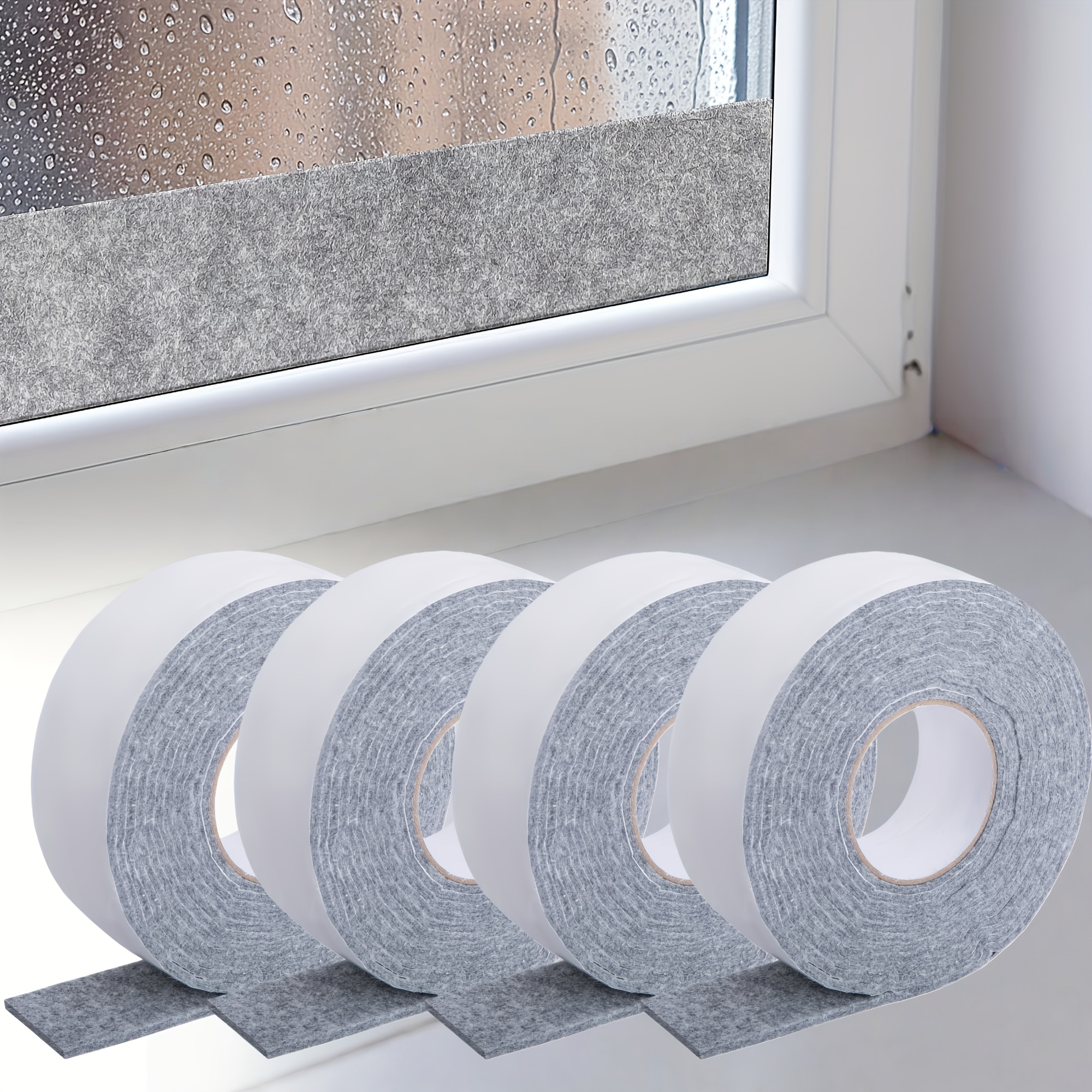 Image of 4pcs Reusable Window Tapes - 1.18 X 157 Inches, Gray, Felt Seals, For Windowsills, Doors, And Glass Panels