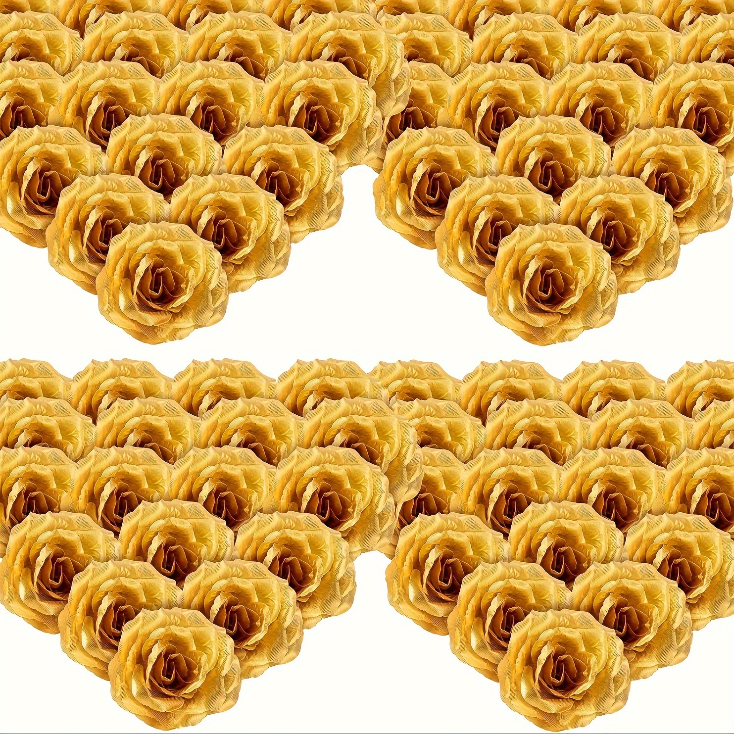 

50pcs Golden Decor Roses 4" - Stemless Artificial Flowers For Diy Crafts, Wedding Decor &