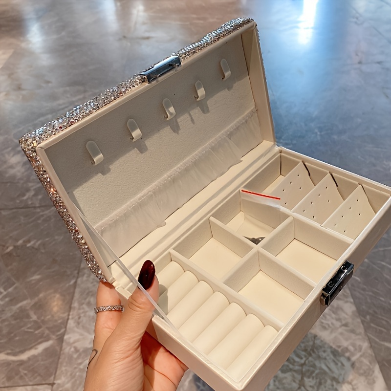 1pc   box with lock large capacity jewelry organizer case elegant white exterior sparkling   interior secure locking lid for necklace ring earrings bracelet storage perfect gift for women birthday anniversary housewarming home or travel use jewelry organizer storage   decorative embellishments     design       baskets bins baskets bins containers for   Product details 2