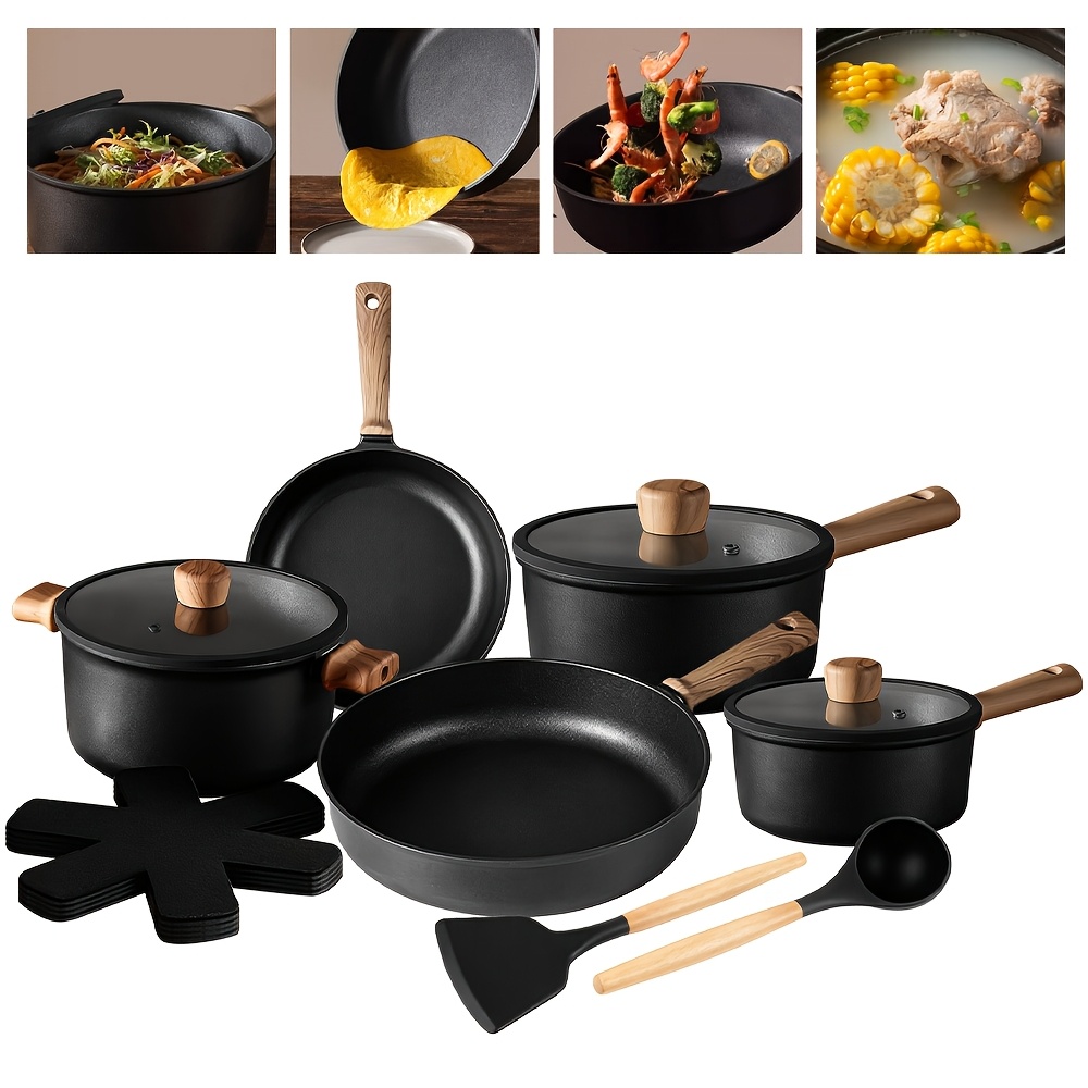 14pcs Titanium Cookware Set For Induction Cooktops, Featuring Frying Pans Of 20 And 28 Cm, A 28 Cm Deep Frying Pan With A Lid, Cm Saucepan With A Lid, And Cm Milk Pan With A Lid