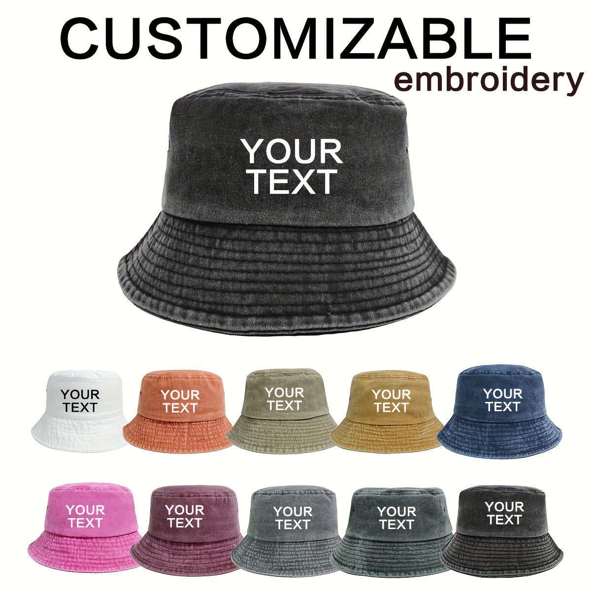 

Custom Embroidered Denim Bucket Hat - Personalized Text, Unisex, All-season Wear