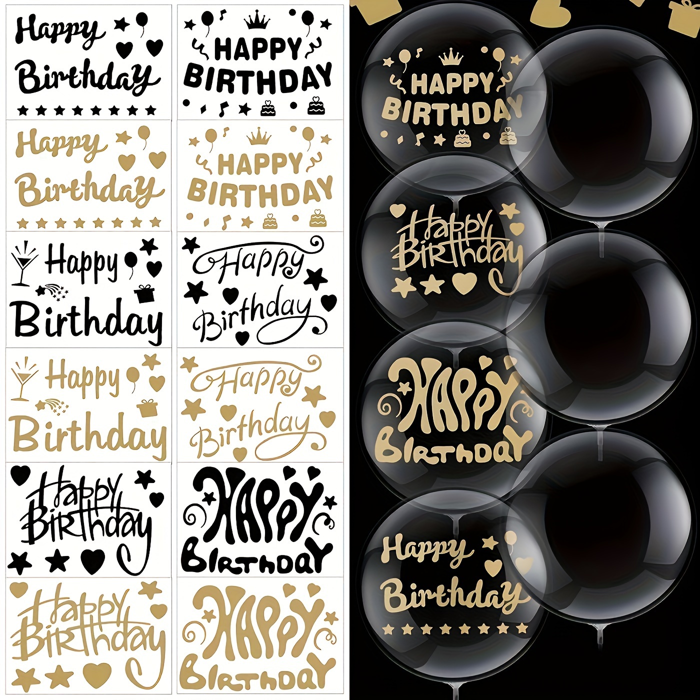 

24pcs Birthday Decorations 12 Pcs Of Happy Birthday Stickers And 12pcs Of 18inch Pop Transparent Balloons For Birthday Party Indoor And Outdoor Supplies