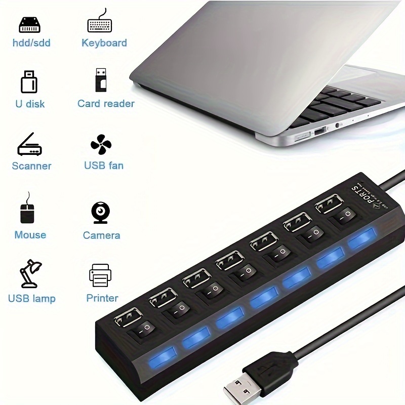 ultimate 1 Unit of a USB Hub with 7 PortsOr 4 Ports, Featuring a Power On/Off Switch, Suitable for Pcs And Laptops 16 1 Unit of a USB Hub with 7 Ports Or 4 Ports, Featuring a Power On/Off Switch, Suitable for Pcs And Laptops