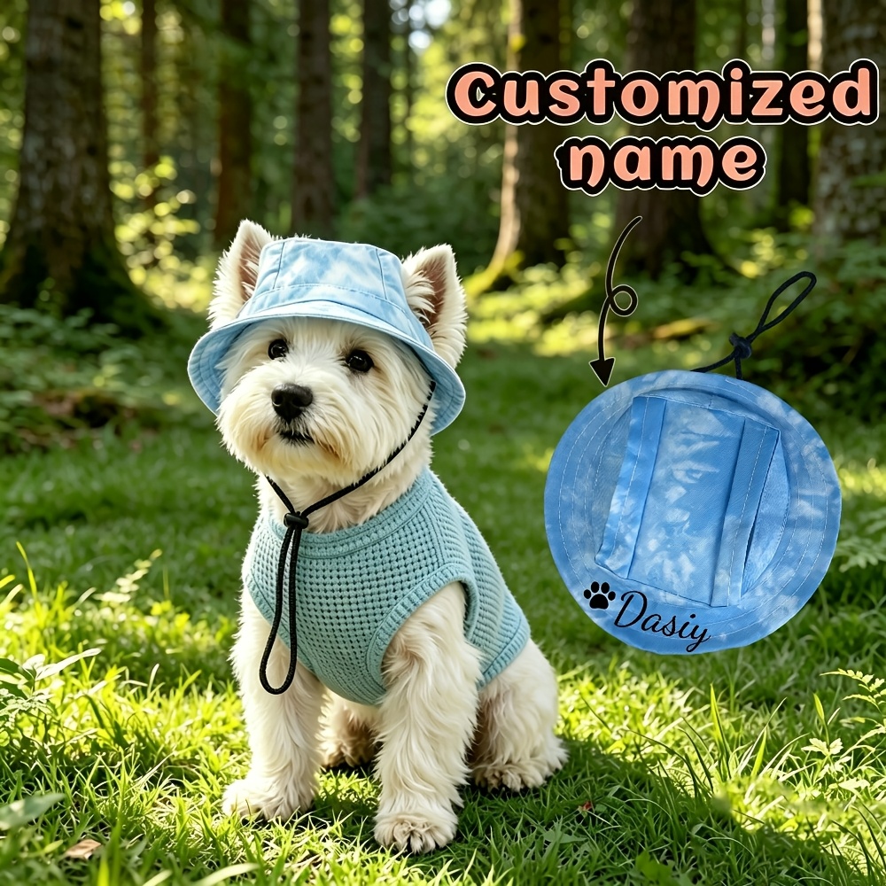 TEMU Personalized Custom Name/initials Paw Print Pet Sun Hat - Uv Protection Suitable For Puppies & Cats, Adjustable Strap & Round Brim With Ear
