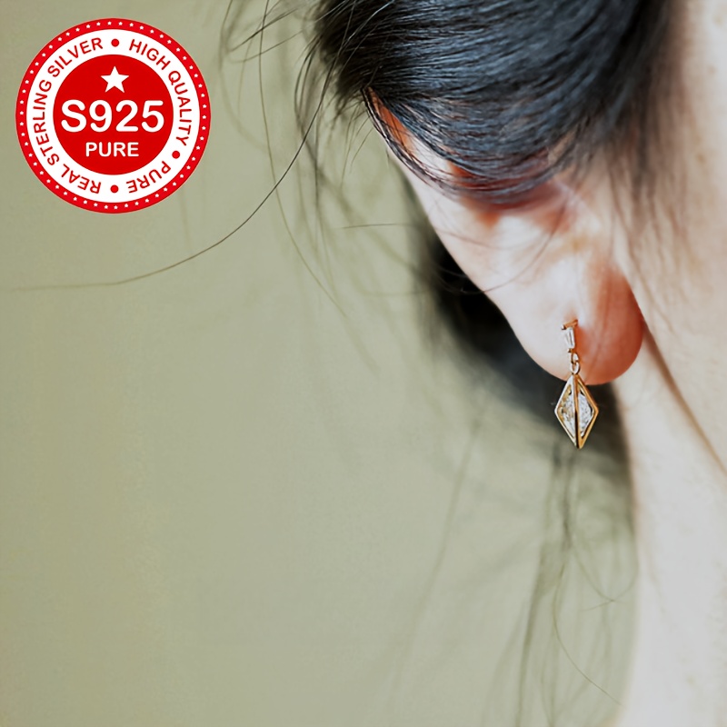 Women's 18K Gold Plated 925 Sterling Silver Stud Earrings with Cubic Zirconia