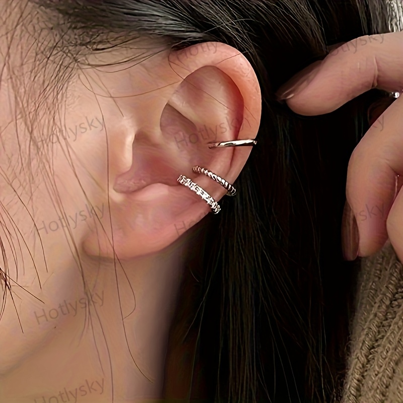 TEMU Set di 3 Ear Cuff a Clip Senza Foratura, Cerchietto per Orecchio Liscio a Torsione con Strass per Cartilagine, Gioielli per Orecchio Impilabili