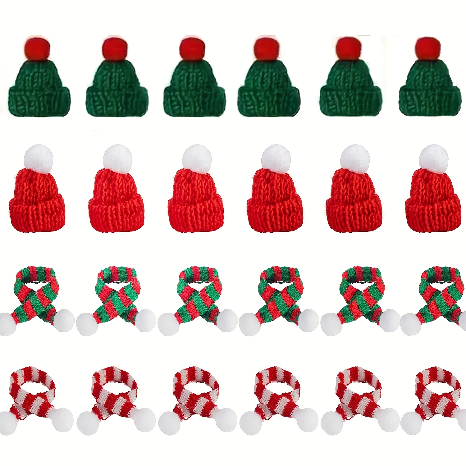 24pcs Mini Christmas Knitted Hat And Scarf Set, Red And Green Knitted Decorations, Perfect For Crafts, Christmas Tree Decorations, And Snowman Decorations (12 Hats And 12 Scarves)