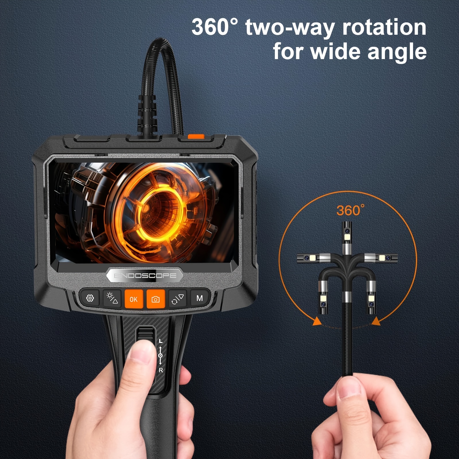 Qimic Endoscoopcamera met licht, 2-weg 360° draaibare endoscoopcamera