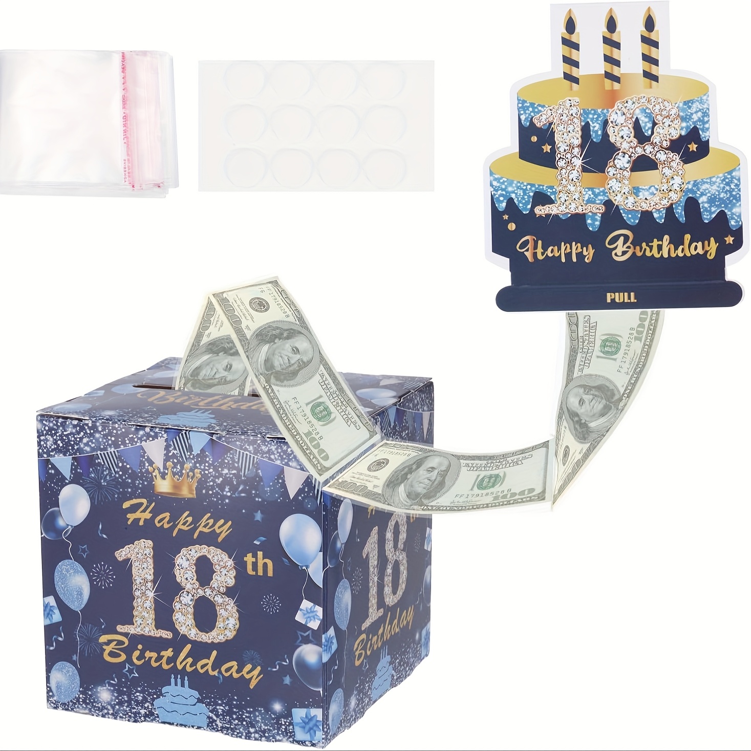 现货蓝色18岁爆款节日派对抽钱礼盒生日派对礼物抽钱纸盒礼品盒