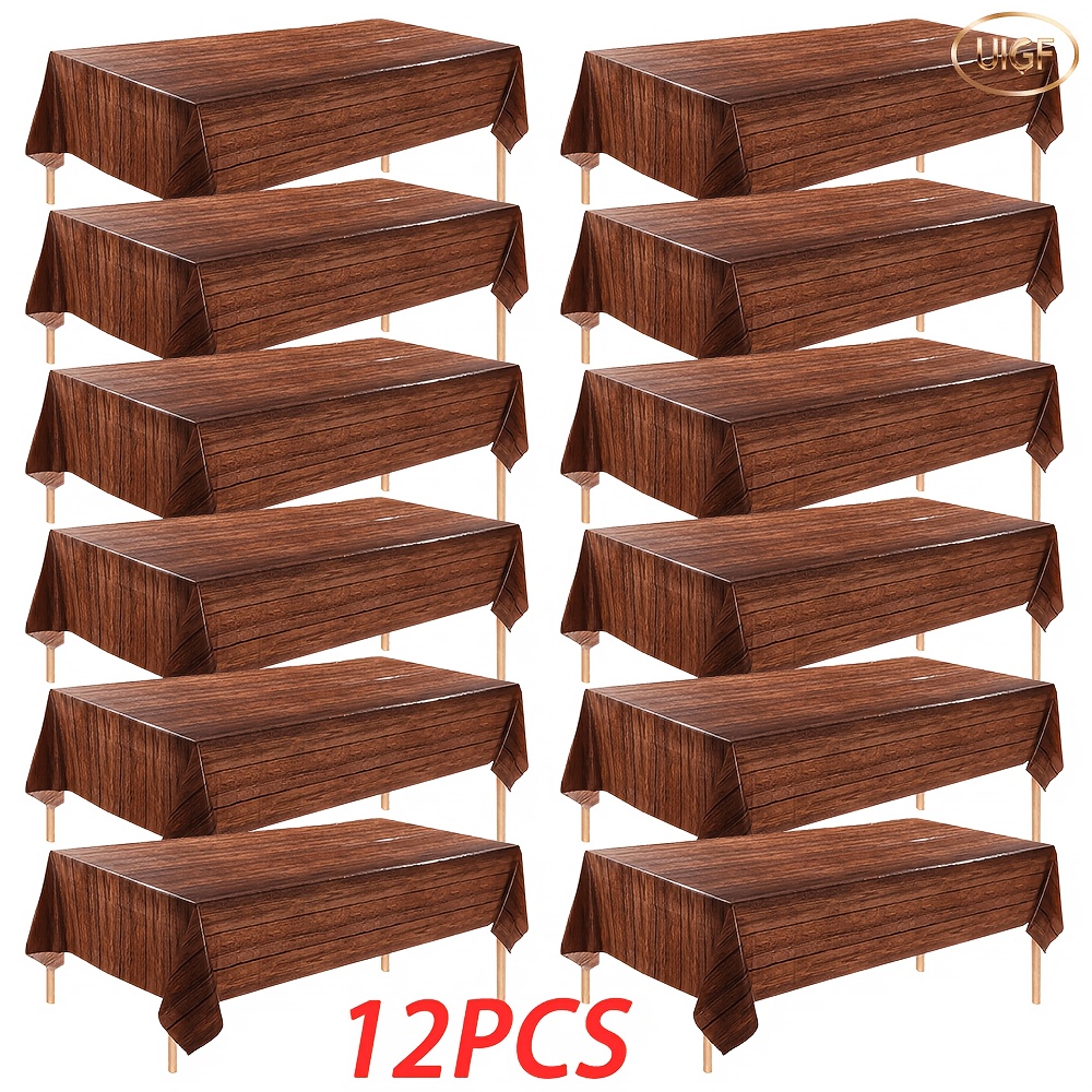 TEMU Uigf- 12pcs Set Of Wood Grain Vintage Printed Tablecloths, 54*108inch Disposable -style Tablecloth, Rustic Wood Background Tablecloth, Suitable