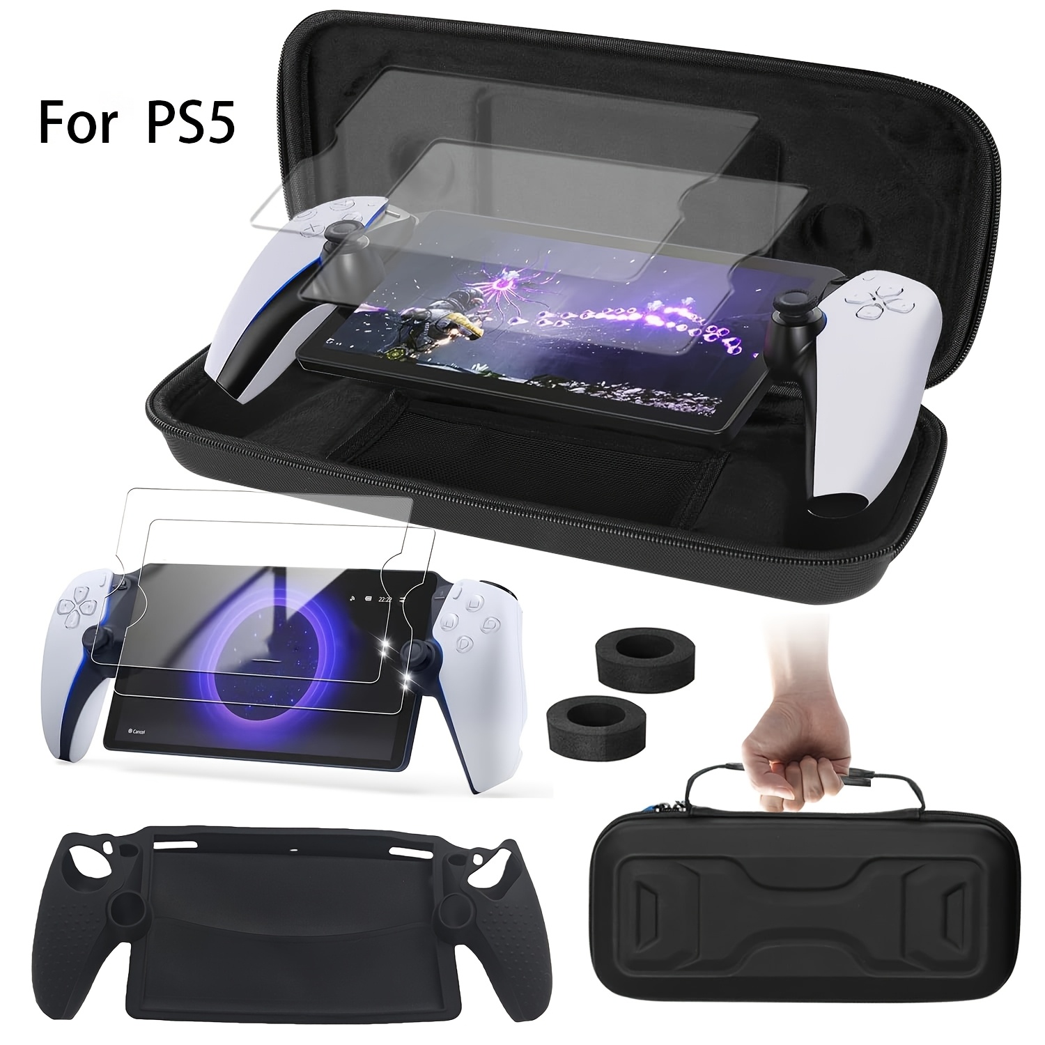 TEMU Suitable For Playstation Portal Storage Bag, For Playstation Portal Silicone Soft Shell Tempered Film Set