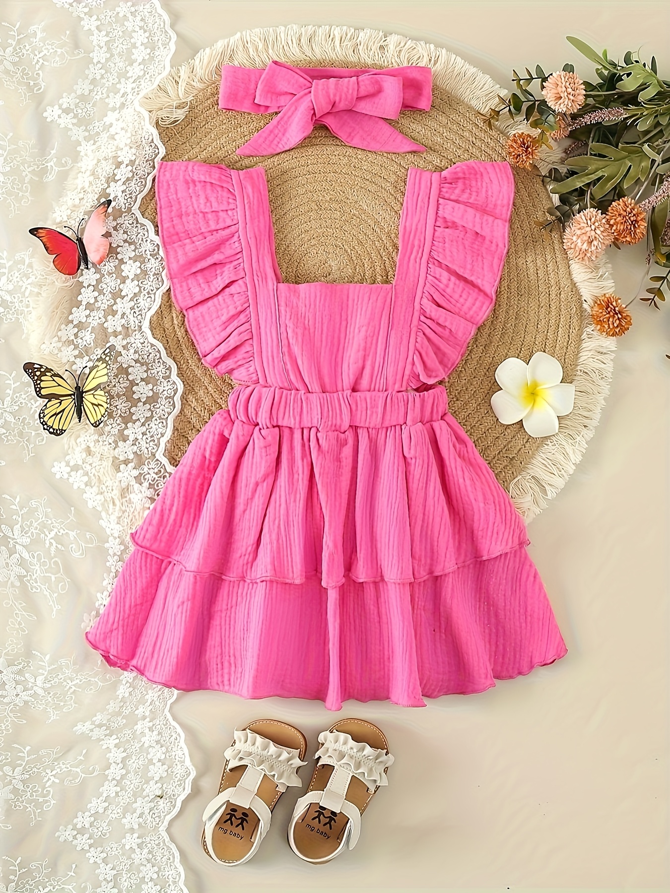 strapless open back dress Women's Butterfly Dress, Pink Floral L