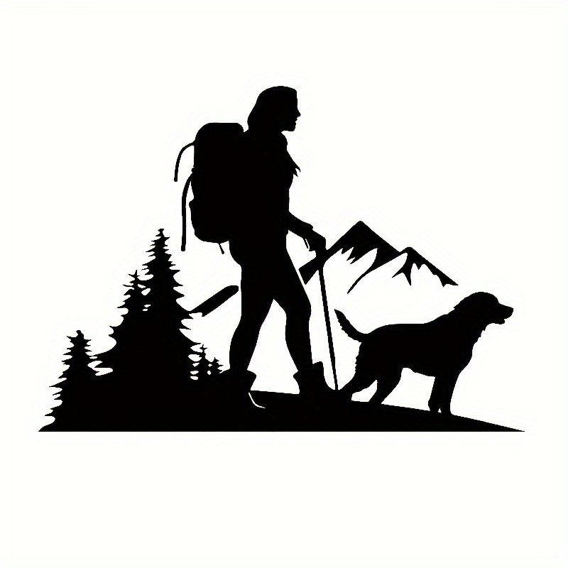 Single Vinyl Decal Of A Hiker And Dog, Versatile Sticker For Vehicles, Laptops, And Wall Decoration