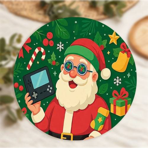stickers të rrumbullakëta 2d të sheshta 48 copë santa gamer për festat me konsolë retro dhe festive i përkryer për dhurata dhe etiketa paketimi për dhurata për festat e krishtlindjeve, 2d të sheshta