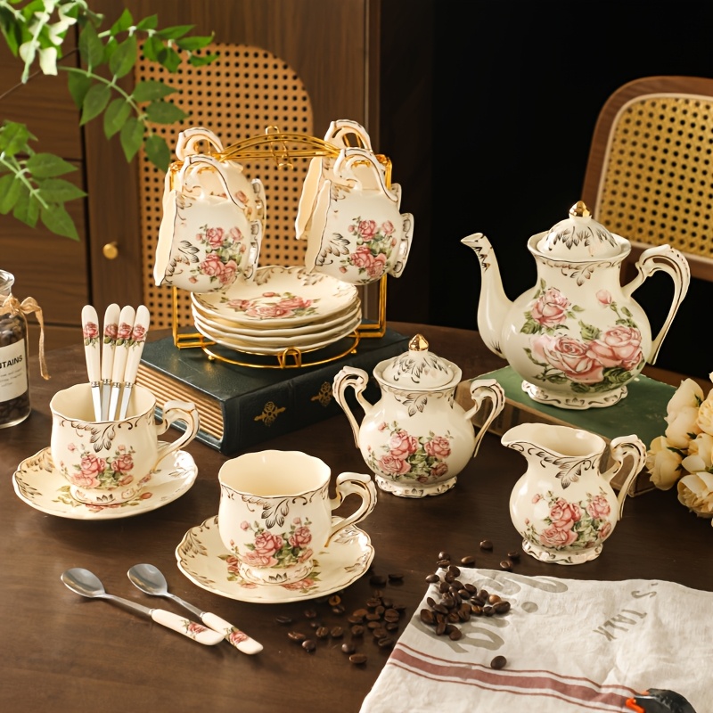artisan floral tea set 21pcs vintage ceramic
