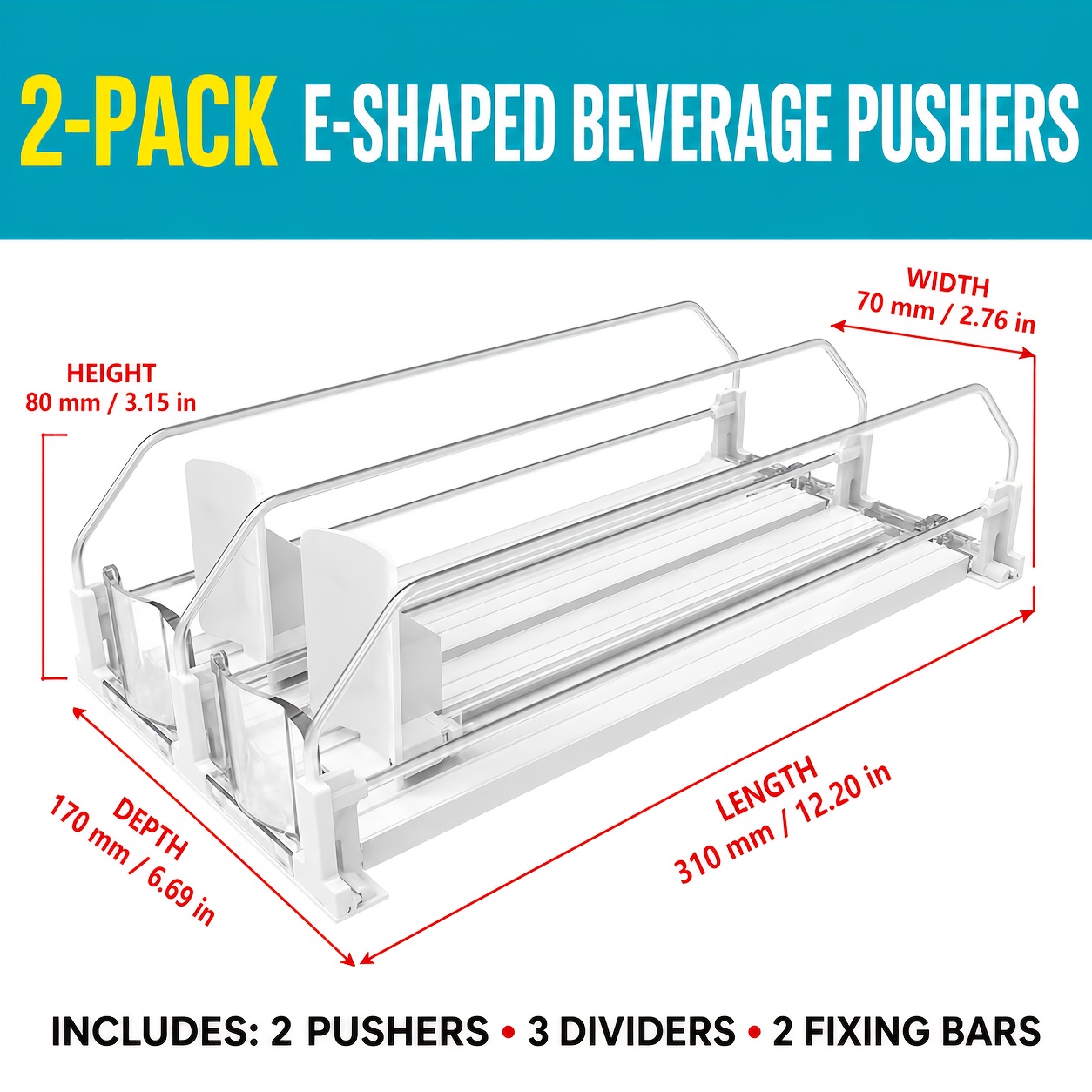 TEMU 2pcs Set: Home Refrigerator Soda Organizer, Convenience Store Shelf Drink Pusher, Supermarket Automatic Replenishment Device, Beverage Product