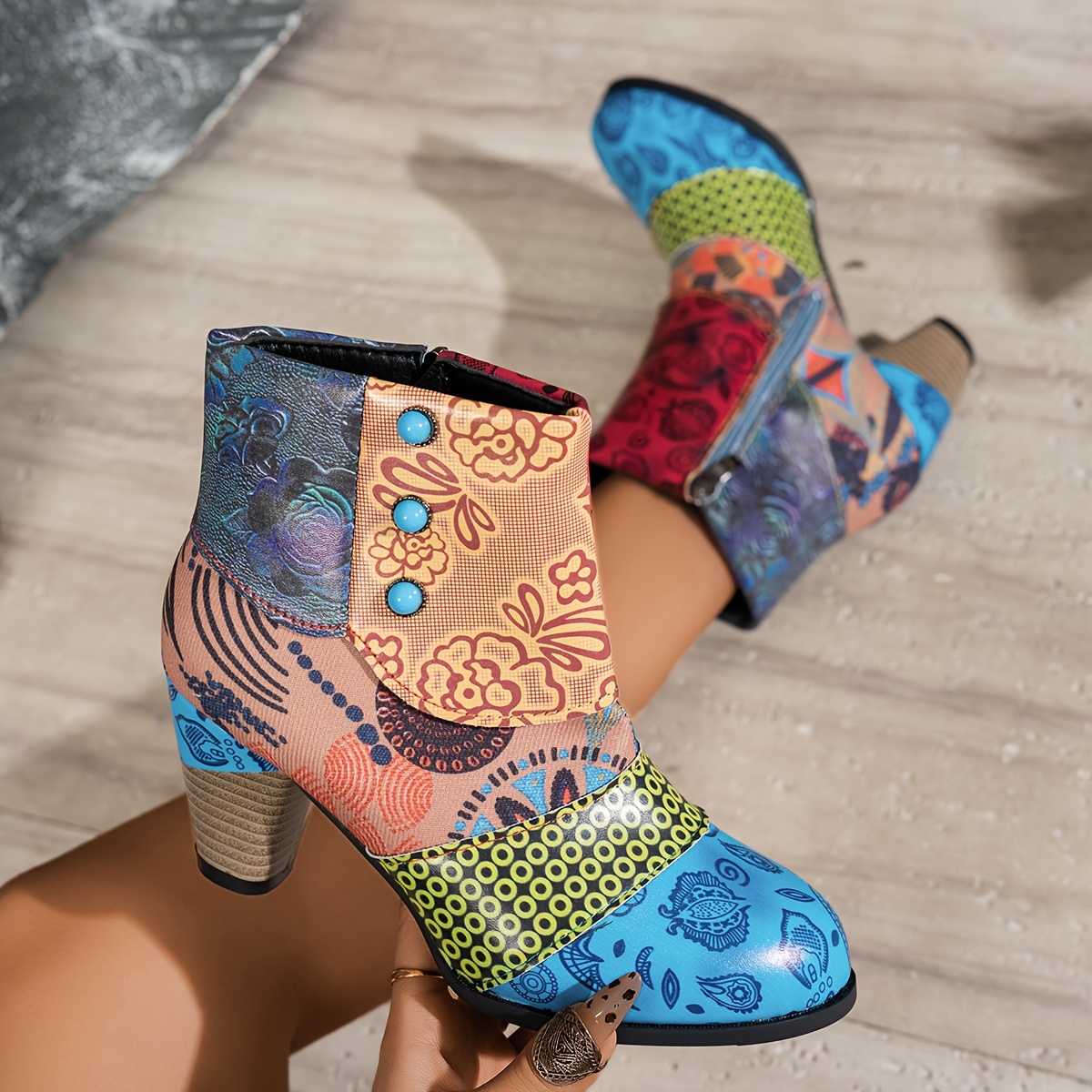 1pr vintage floral pattern ankle booties casual heel Temu Germany