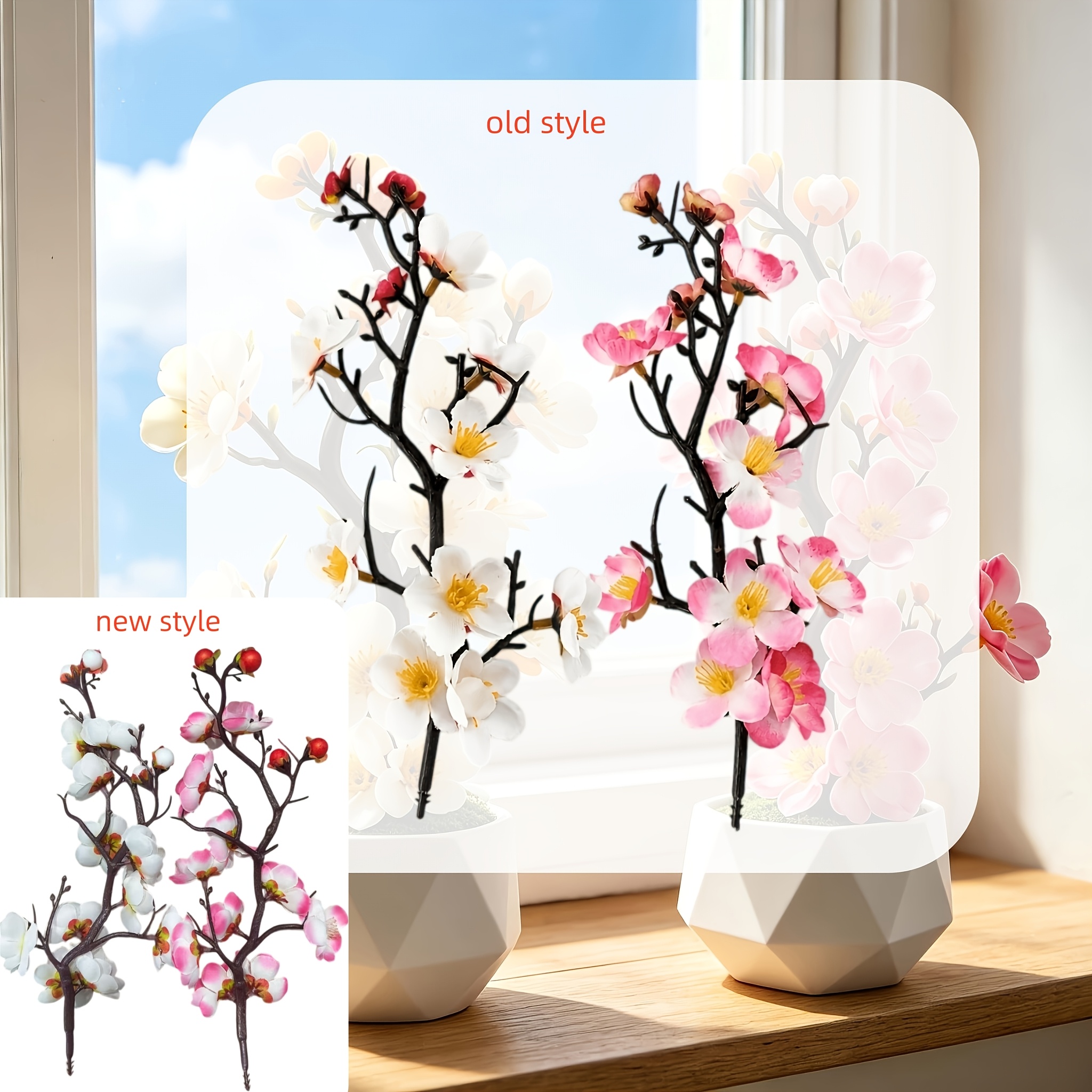 TEMU Juego de 2 piezas de dos - Decoración fresca - Flores de realistas y minimalistas, rama , adecuado para alféizares de ventanas interiores,