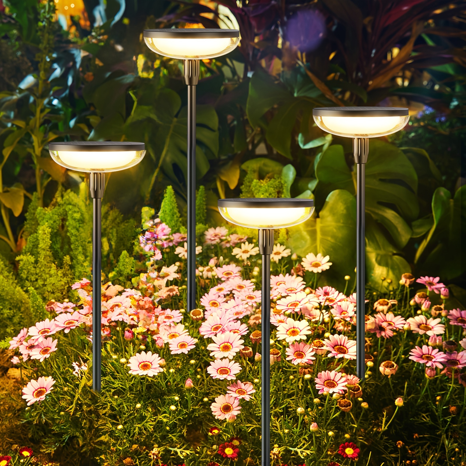 

6pcs Solar Garden Lights, 40lm Bright Led Pathway Lighting, Ipx5 Waterproof, Auto , 31" Tall, Semi Flush Mount, Varnished , Portable With Installation Hardware, Solar Nickel Battery, No Remote Control