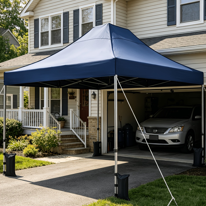 3.43x4.83m Portable Pop Up Carport, Heavy-duty Outdoor Instant Canopy, Complete With Wheeled Storage Bag, 4 Sandbags And 8 Stakes