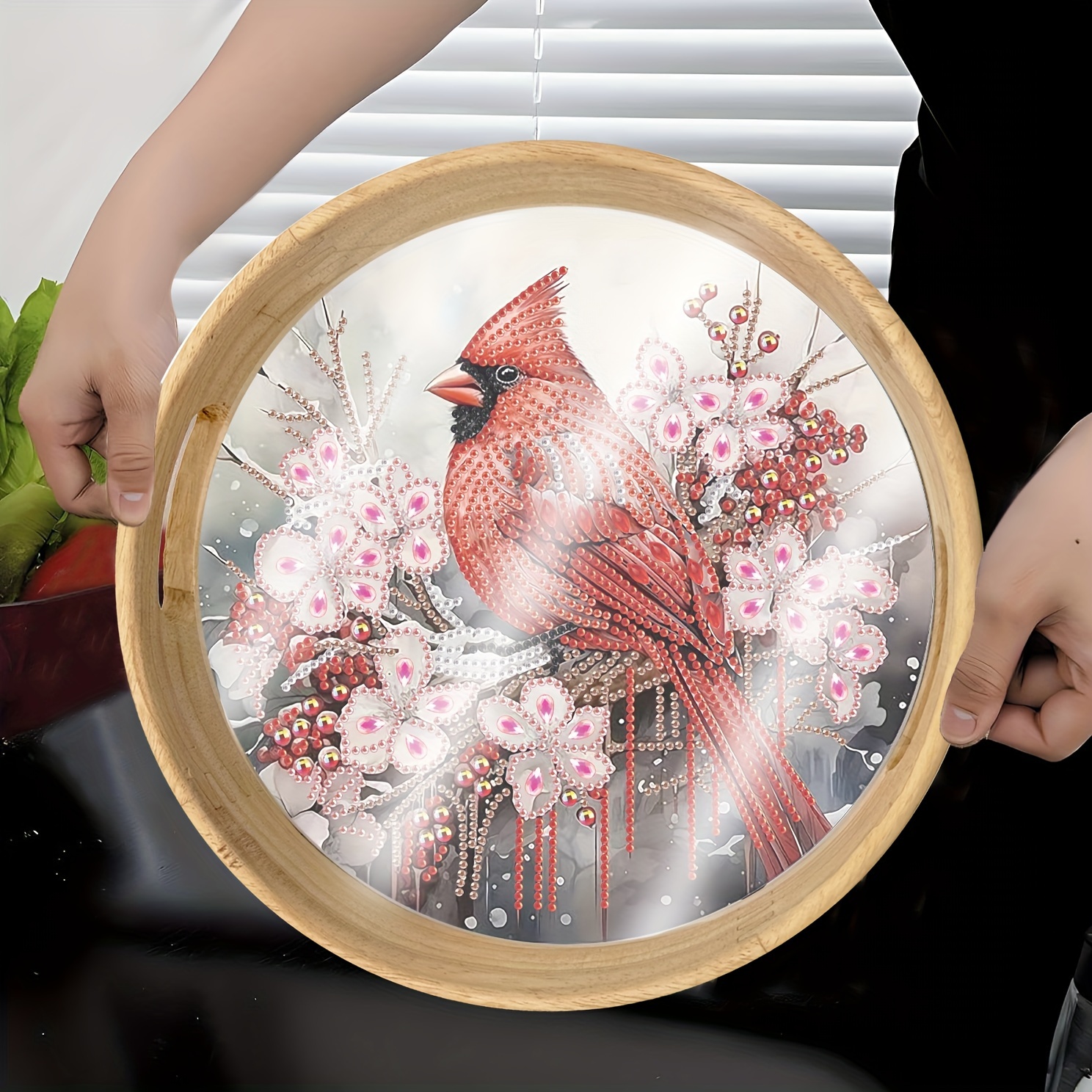 

Wooden Tray Diy Diamond Art Painting Kit With Handle - Animal-themed Bird Design, Irregular Shaped Crystals, Decorative Serving Platter For Dinner, Tea, Breakfast - Party & Home Decor (2 Sizes)