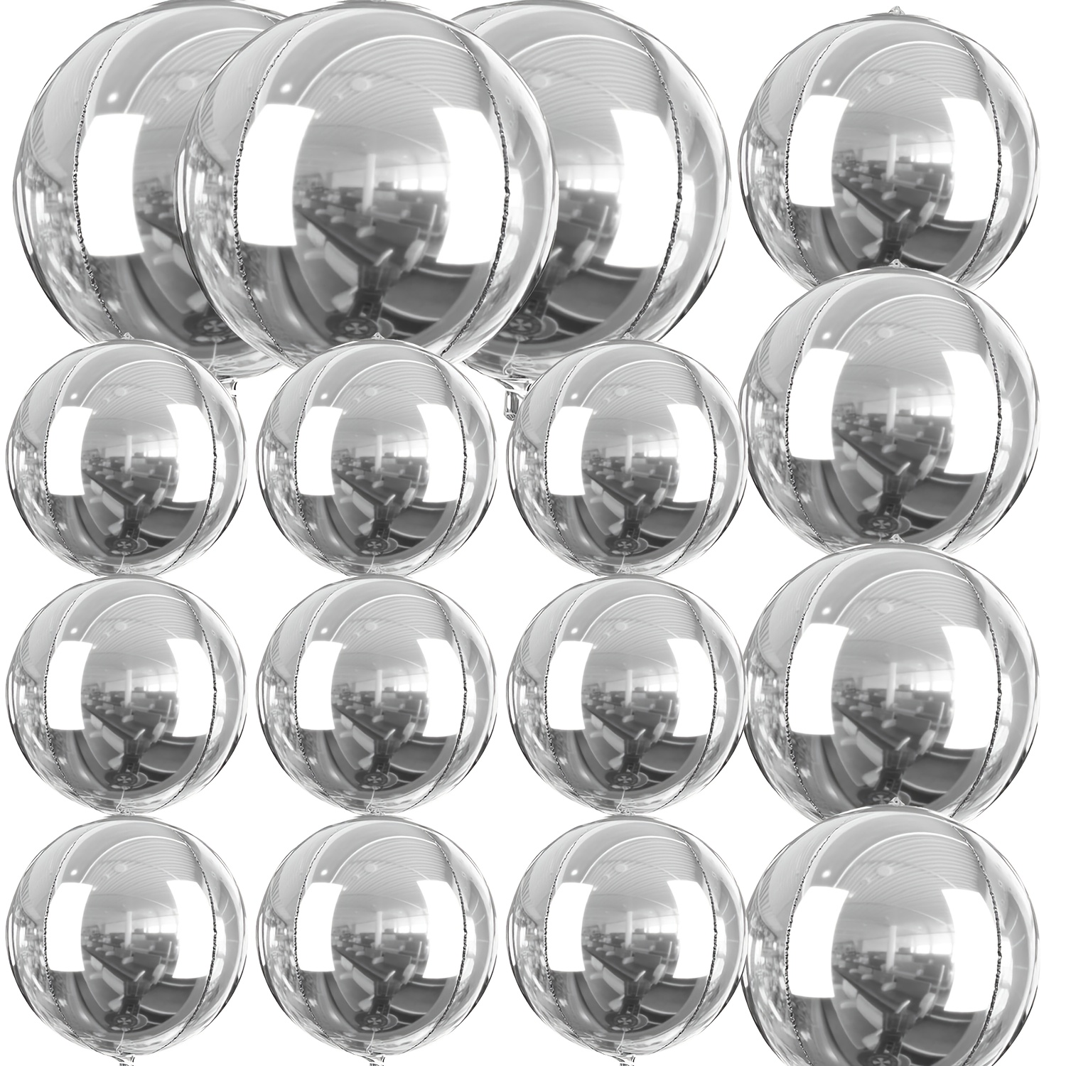 Image of 16pcs Silver 4d Balloon 10inch 22inch 32inch | 4d Round Silver Aluminum Foil Balloon For Single Party Decoration | Anniversary Silver Aluminum Foil Balloon, Bridal Gift Party Decoration