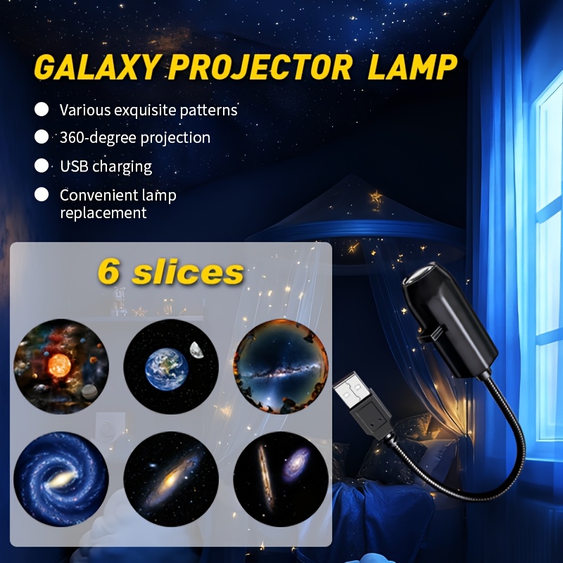 TEMU Usb, Led Star Projector, 360-degree Rotation Adjustable 3/6/10 Starry Sky Patterns, Replaceable Film Usb Powered. Bedroom Ceiling Starry Sky