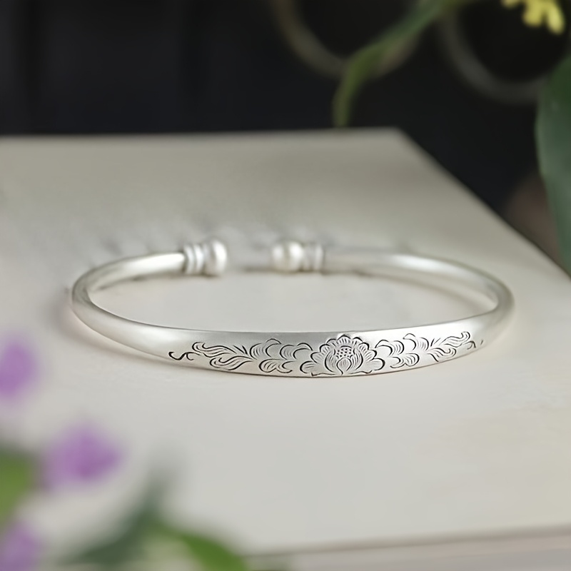 TEMU 925 Sterling Silver Bracelet - Exquisite Floral Pattern, Adjustable Size, Suitable For Casual Wear, Daily Wear, And Special Occasions -925 Sterling Silver, Durable And Not Allergic