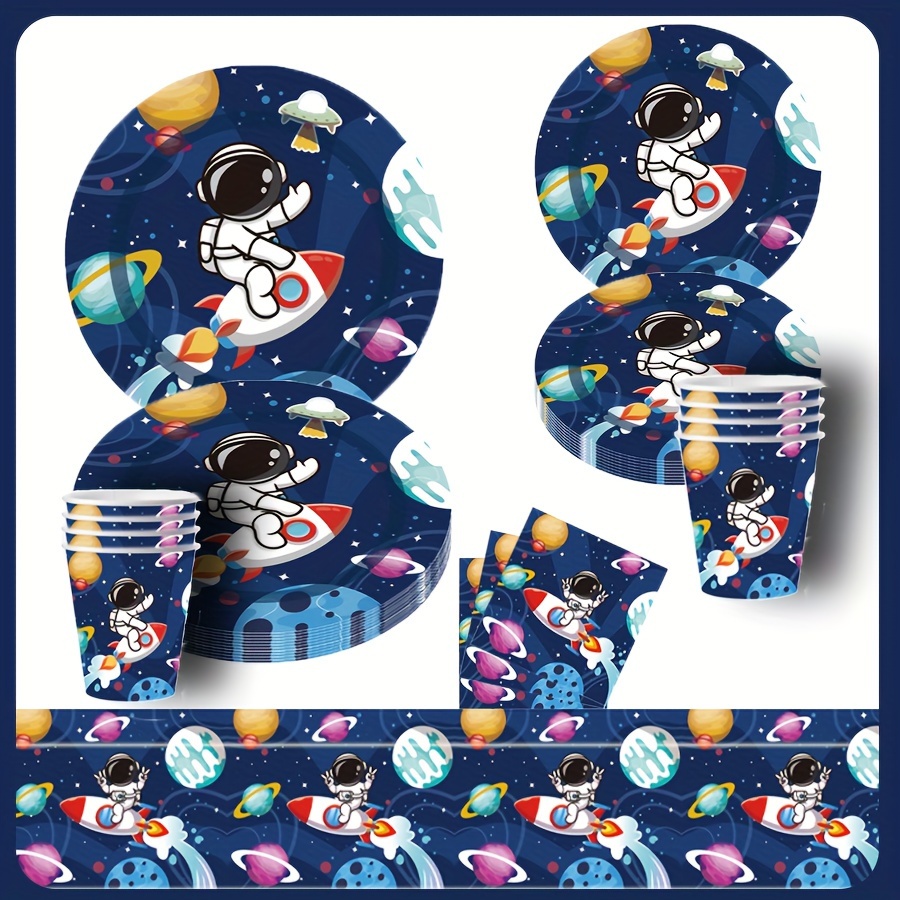 

51pcs Space Astronaut Party Pack - Disposable Tableware Set With Plates, Cups & Tablecloth For Birthday Celebrations And Themed Events