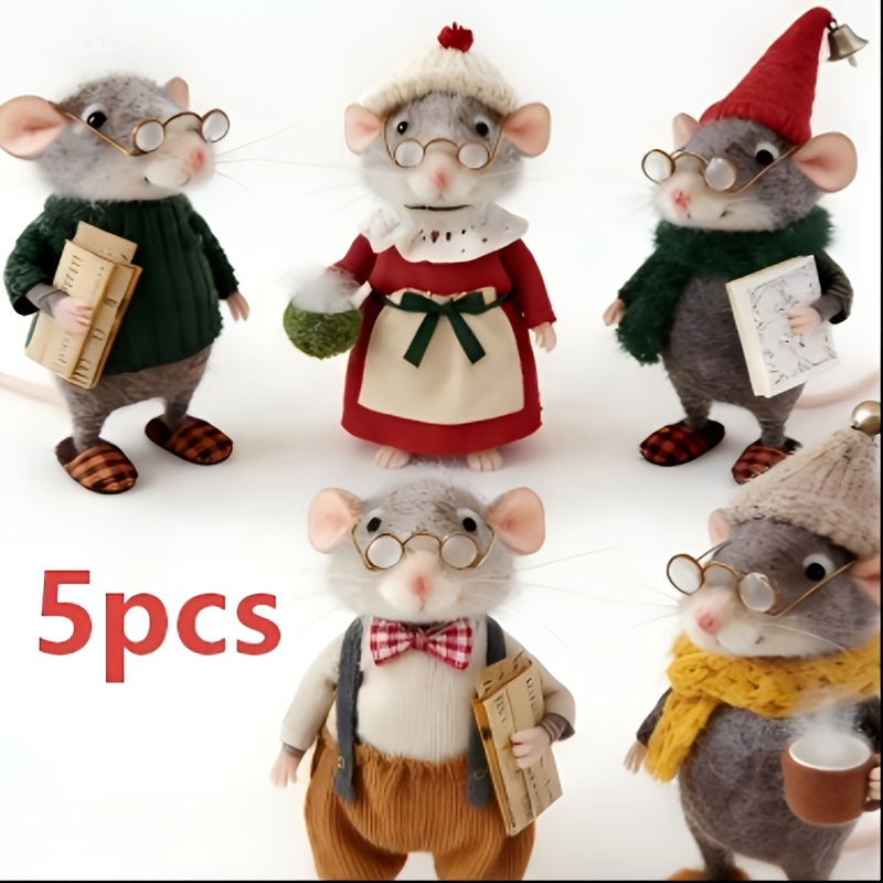 TEMU 5pcs Handmade Needle-felted Cute Mice Desktop Decorations In Mixed Colors, Perfect Gifts For Family & Friends, Suitable For All
