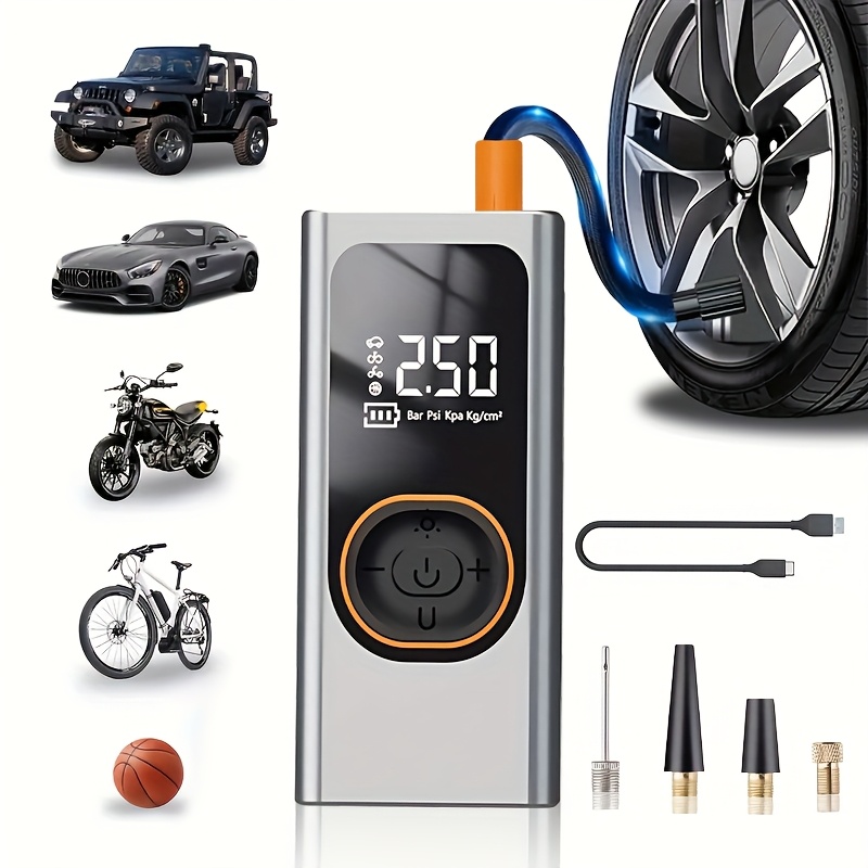 E-shop 150 PSI Kabellose, tragbare Reifenfüllpumpe mit Digitalanzeige und LED-Licht, USB-C Wiederaufladbarer Luftkompressor - Schnelles Aufpumpen von